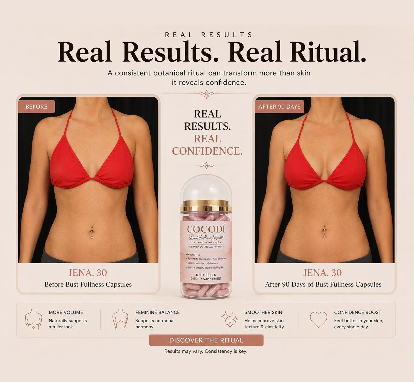 Jena, 30 — 90 days of Bust Fullness Capsules, real before and after results